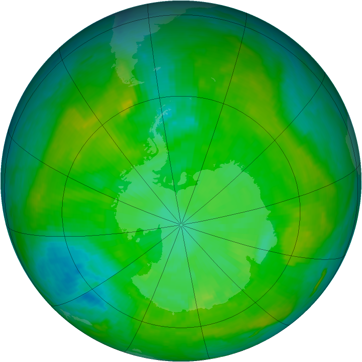 Antarctic ozone map for 30 December 1988